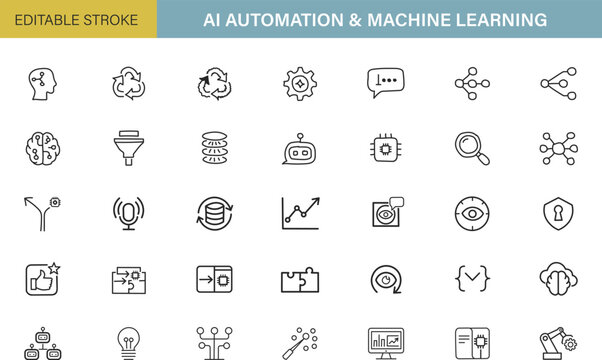 AI Automation Icons Set Modern Minimal Vector Pack for Designers