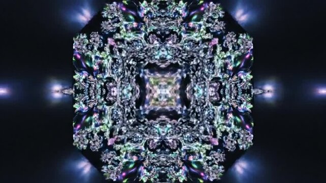 Symmetrical Abstract Cosmic Nebula Formation with Deep Blue Purple and Pink Hues and Textured Rocky Edges