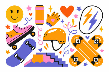skateboard culture street style collection vector illustration © Vector Art