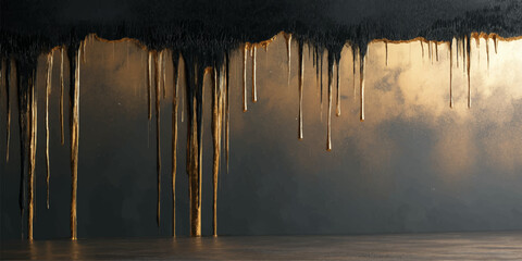 Winter Icicles Hanging from House Roof with Snow and Frost Against Blue Sky in Cold Nature Landscape © Bepari