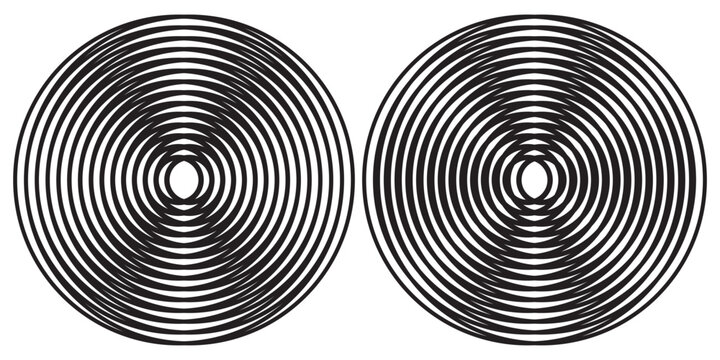Black concentric circle set. Sonar or sound wave ring collection. Dotted and linear epicentre, target, radar icon concept. Ripple radial signal or vibration elements.