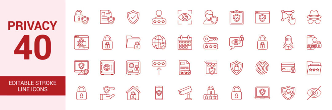 privacy editable stroke line icons pack for data protection ui