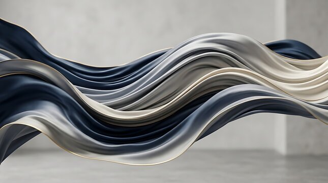 Elegant Navy and Silver Abstract Flowing Silk Waves Background