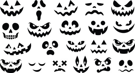 Fototapeta premium Set of twenty different scary and funny jack o lantern faces for halloween pumpkin carving and decoration