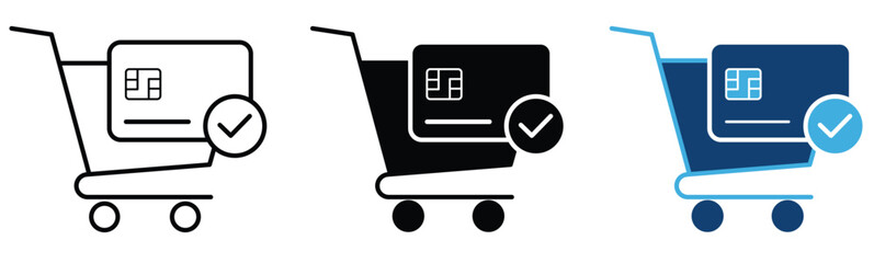 Shopping cart icons with credit card and checkmark symbols created as a vector on transparent background © Vector Pulse