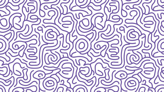 Seamless pattern featuring purple wavy lines intertwined on a white background, for textile prints