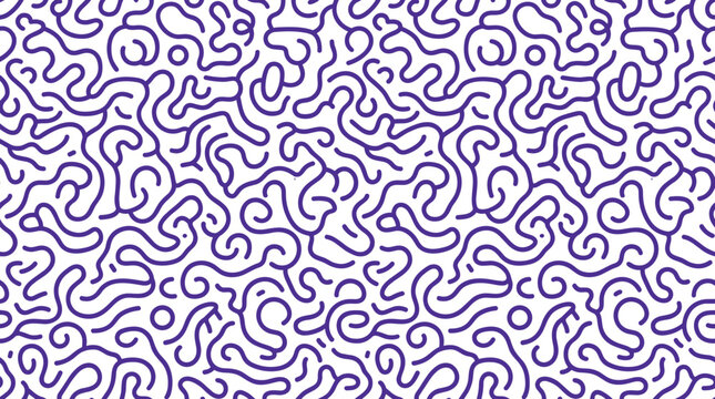 Repeating seamless pattern of purple wavy lines intertwined on a clean white background