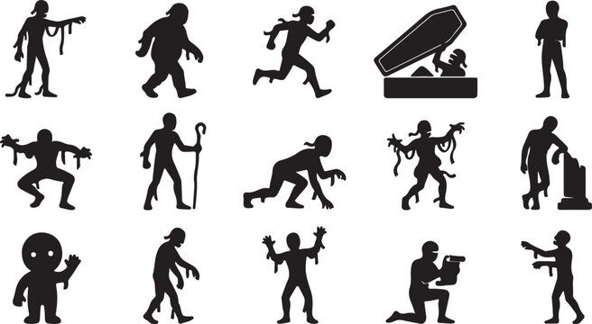 Undead zombie silhouettes collection in various poses gruesome creatures diverse undead.