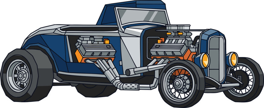Classic Hot Rod Muscle Car - Vintage Custom Coupe - Retro American Street Rod Flat Vector Illustration