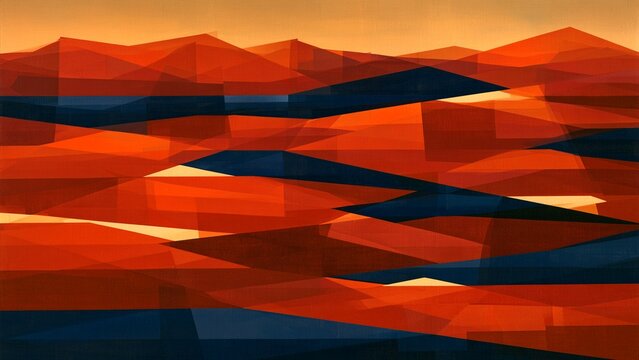 Red Orange Blue Geometric Desert Dune Abstract Art Background