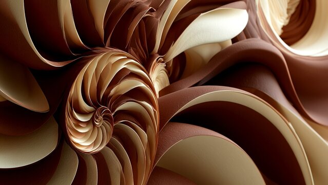 Brown Cream Spiral Scroll 3D Sculpted Abstract Background