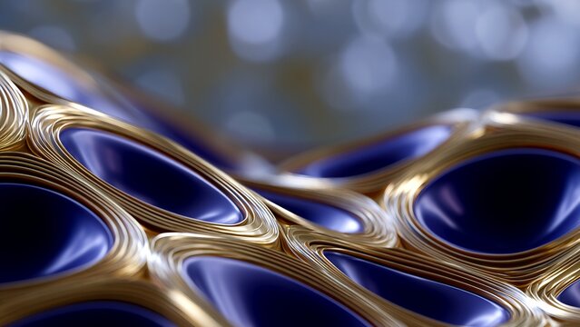 Gold Blue Organic Cell Sculpted 3D Surface Abstract Background