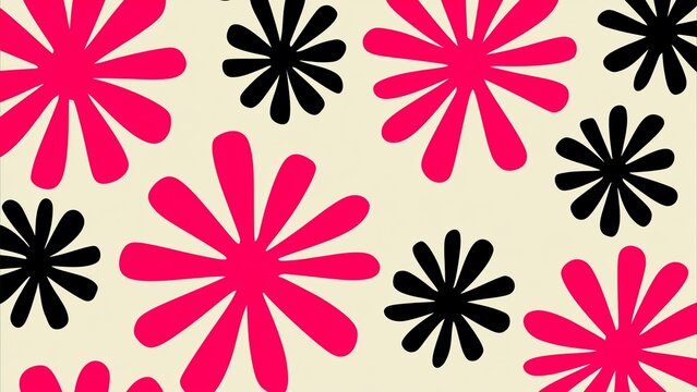 Retro Bold Pink Black Daisy Large Scale Scatter Pattern Background