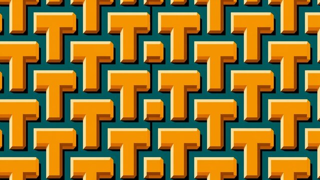 Bold Orange Interlocking T Shape Tile Seamless Pattern Background
