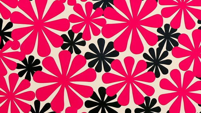 Retro Bold Pink Black Dense Daisy Cluster Pattern Background