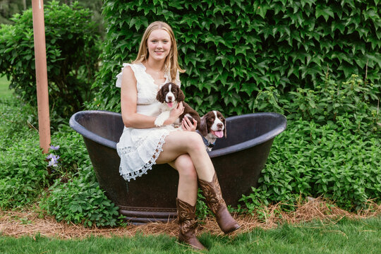 Girl with her dogs