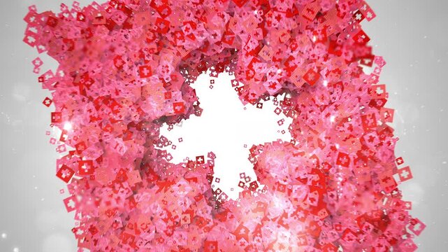 3D Emergency Plus Symbol Formed by Small Floating Medical Particles Background Motion Graphic