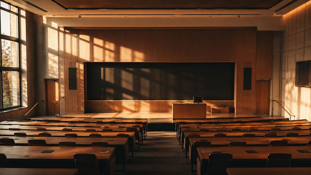 Empty Classroom With Chalkboard and Warm Afternoon Light