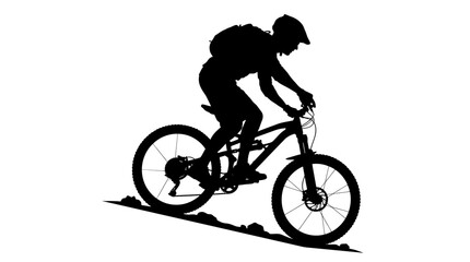 Naklejka premium Mountain Biker On Trail Black Silhouette bike