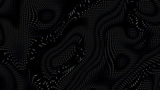 Animated abstract technology random dots and grid 4K on black background. Loop background. Led halftone and moire effect