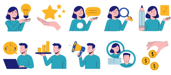 Fototapeta premium Flat design icons for business planning marketing and finance concepts with people and symbols