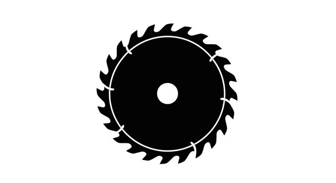Circular saw blade with teeth black and white silhouette