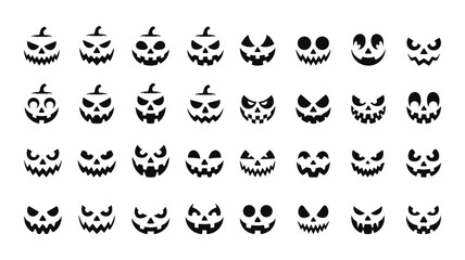 Obraz premium Halloween Pumpkin Face Silhouette Set Vector Illustration