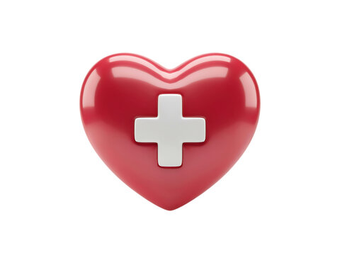 Glossy red heart icon with a white medical cross symbol
