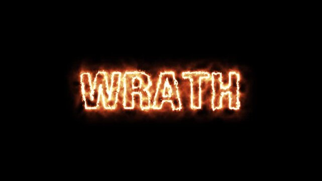 Fiery Wrath Text Burning Brightly Against Black Background. The fiery glow of wrath concept.