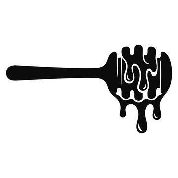 Honey dipper icon with liquid honey dripping from the tool silhouette