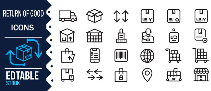 Product Return Refund and Exchange Outline Icons Editable Vector Collection