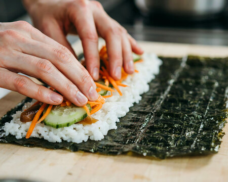 hand holding sushi