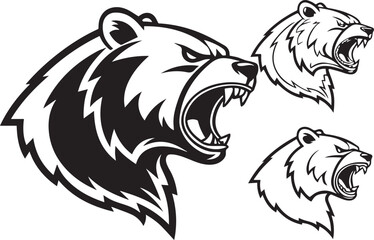 Obraz premium Black bear heads illustration, aggressive bear faces