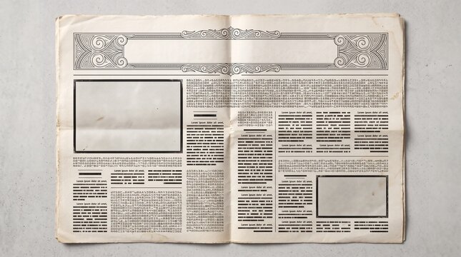 Vintage Newspaper Front Page Template on Aged Paper