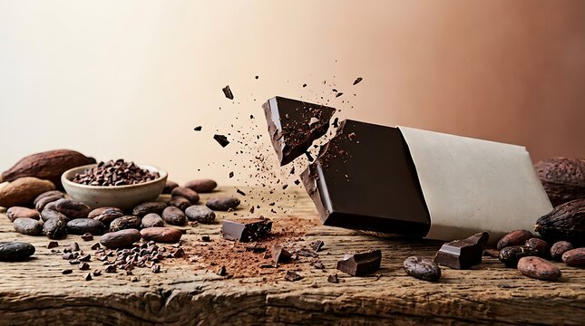 Broken laptop with chocolate pieces explosion
