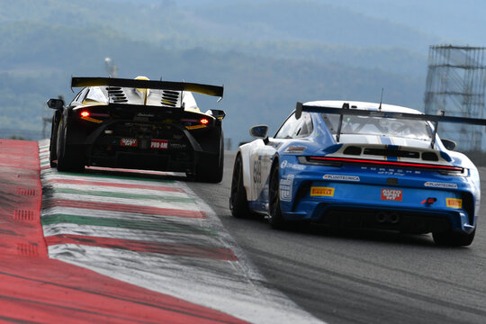 Scarperia, Italy - September 14th 2025: Lamborghini Huracan ST Evo 2 of team INVICTUS CORSE drive by Cossu - Coassin in action during Italian Championship GT Endurance race event at Mugello Circuit.