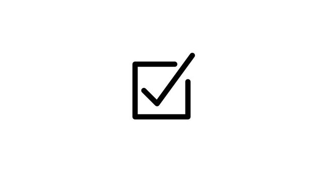 4K Clean black check mark animation, minimalist UI success verified checkbox seamless loop isolated on white