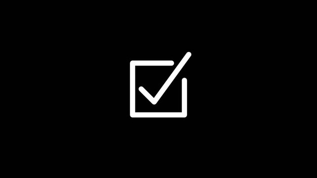 4K Check mark alpha mask transition, black and white luma matte UI success verified checkbox loop