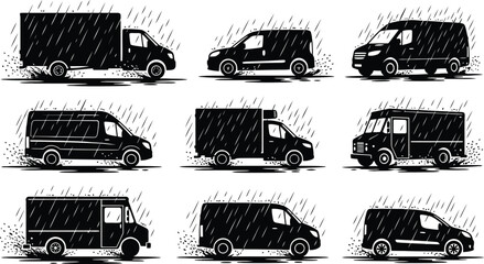 Black delivery vans driving on road illustration © RUMA AKTHER