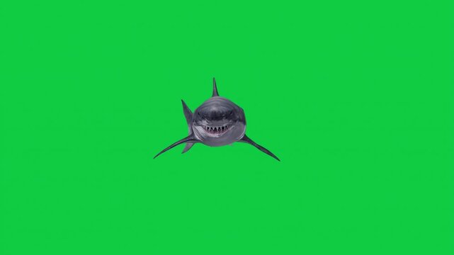 5 White Shark Front View Attack Animation Pack &ndash; Solo, Ascending, Side Pass, Under Pass, Hero Close &ndash; Green Screen Overlay Graphic Element