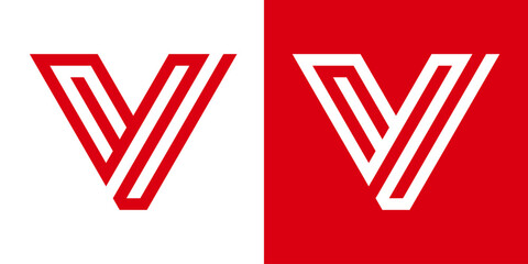 Abstract letter v geometric logo design elements in red and white split background with alphabet geometric abstract typography minimalist branding identity contrast creative illustration © popeye