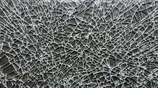 Broken glass texture background with intricate cracks and sharp fragments, abstract pattern depicting damage, destruction, and crisis