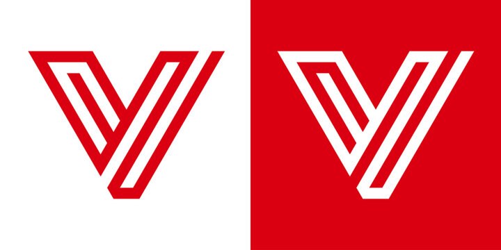 Abstract letter v geometric logo design elements in red and white split background with alphabet geometric abstract typography minimalist branding identity contrast creative illustration