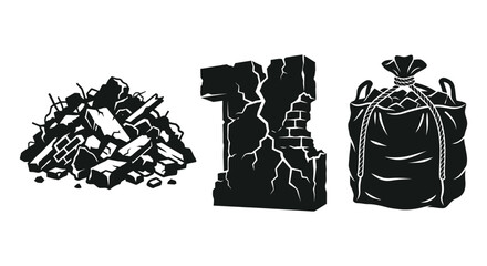 Rubble pile fractured rock and tied sack silhouette © asma