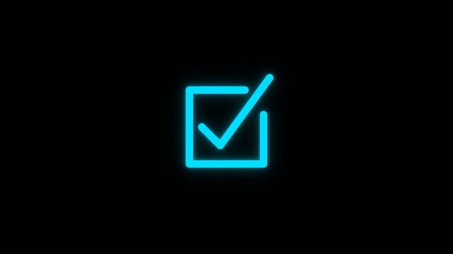 4K Cyber blue verified check mark, glowing tech HUD UI success checkbox animation seamless loop