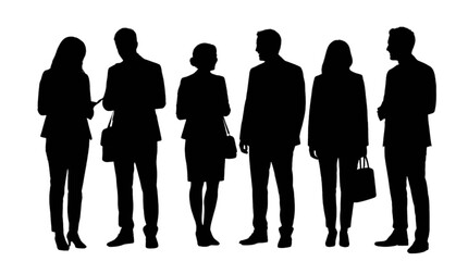 Silhouette group of business people standing together isolated on transparent background, Vector © Md