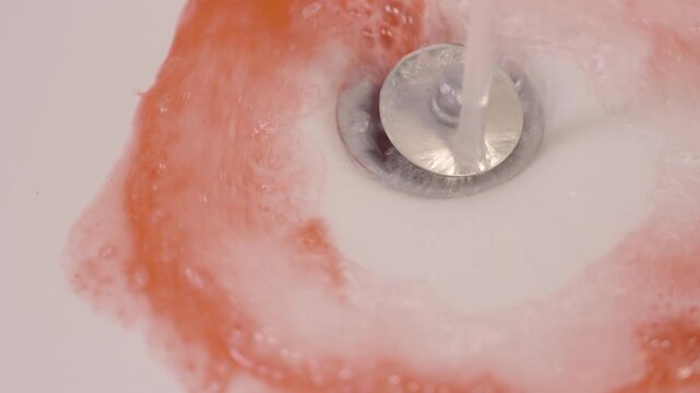 An image of a washbasin containing blood and toothpaste foam, followed by water rinsing it away.
This symbolizes oral health issues, such as gum disease and dental problems.