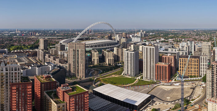 Aerial Panorama over Wembley Park Apartments and Wembley Stadium Skyline