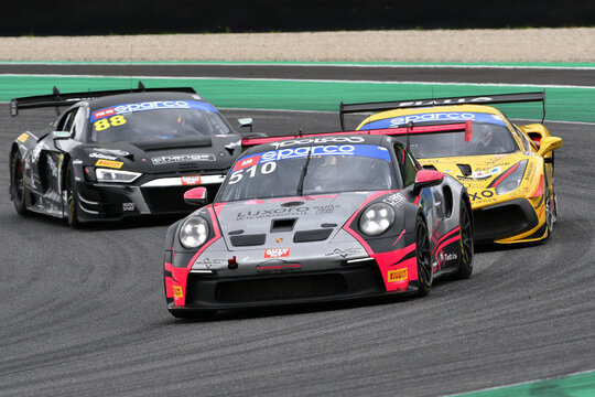 Scarperia, Italy - September 14th 2025: Porsche 911 GT3 Cup (992) of team FAEMS in action during Italian Championship GT Endurance race event at Mugello Circuit.