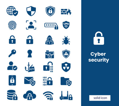 Cyber Security Solid Black Vector Icons Collection for Web, UI and Mobile Apps